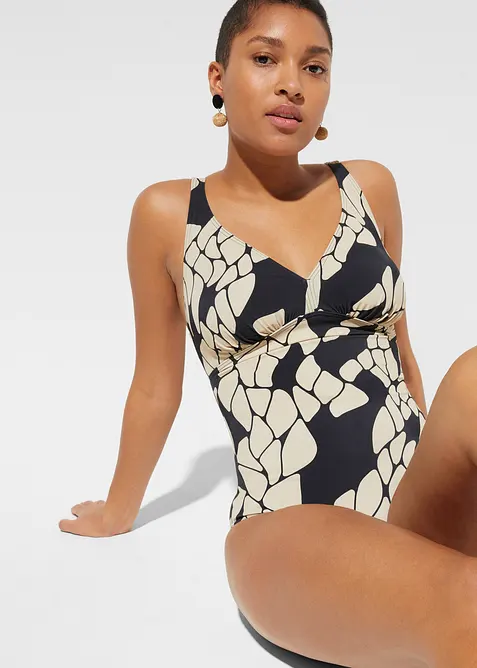 Maillot 1 pièce sculptant, maintien léger, col V, bonprix