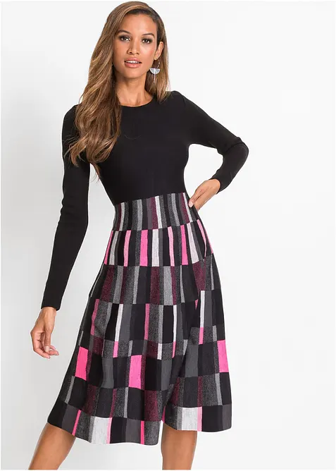 Robe évasée en maille à motif jacquard, bonprix