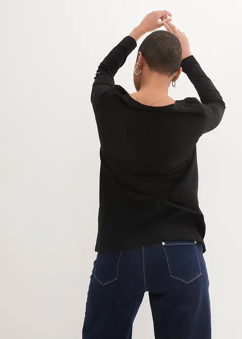 T-shirt manches longues à col boutonné, 100% coton, bonprix