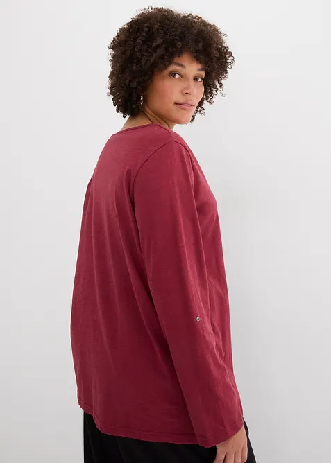 T-shirt manches longues à col boutonné, 100% coton, bonprix