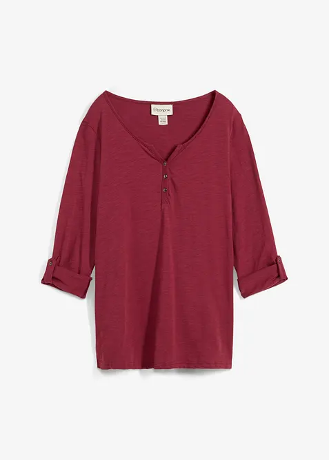 T-shirt manches longues à col boutonné, 100% coton, bonprix