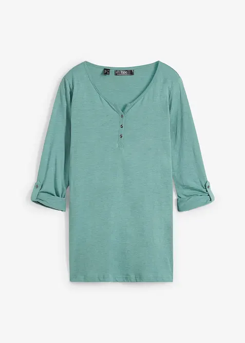 T-shirt manches longues &agrave; col boutonn&eacute;, 100% coton, bonprix