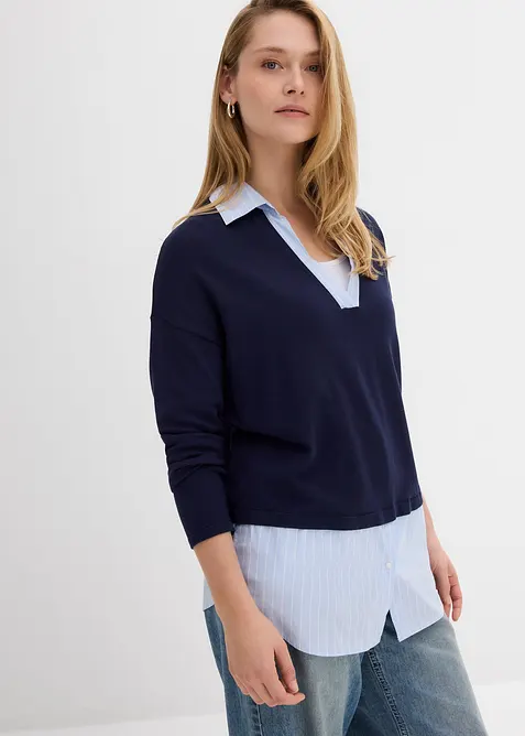 Pull en fine maille empiècement chemisier, bonprix