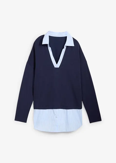 Pull en fine maille empiècement chemisier, bonprix