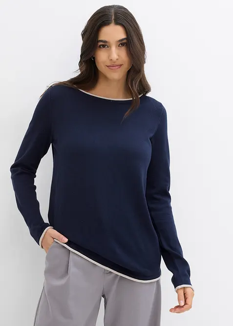 Pull en fine maille de coton mélangé, bonprix