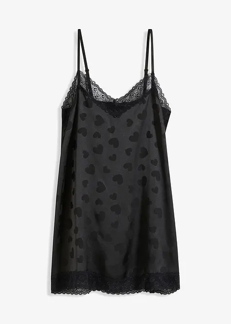 N&eacute;glig&eacute; en satin &agrave; motif c&oelig;ur, bonprix