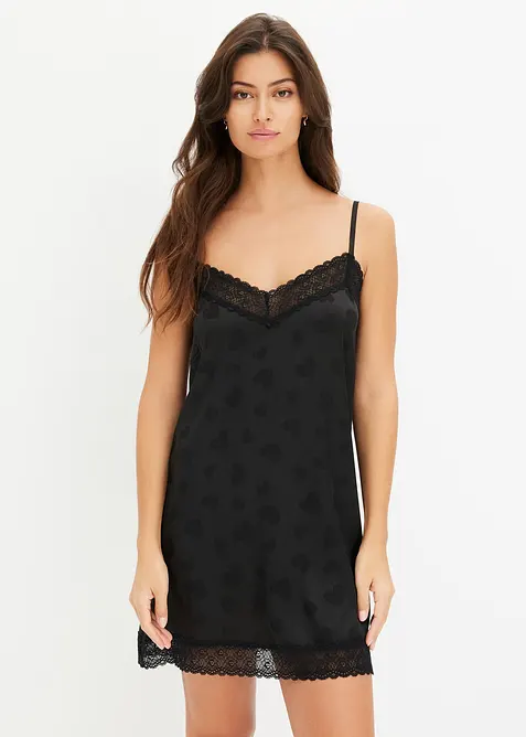 N&eacute;glig&eacute; en satin &agrave; motif c&oelig;ur, bonprix