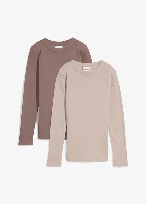 Lot de 2 T-shirts côtelés, bonprix