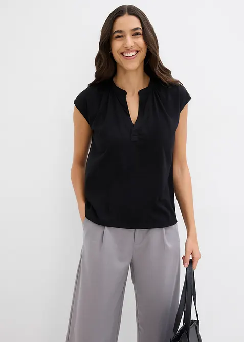 T-shirt &agrave; col tunisien en viscose m&eacute;lang&eacute;e, bonprix