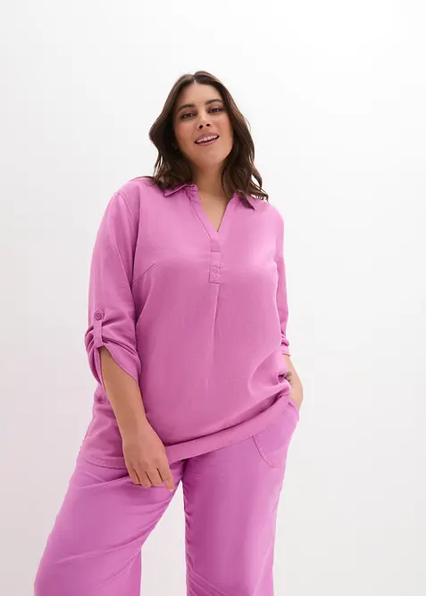 Chemisier manches 3/4 en lin mélangé, bonprix