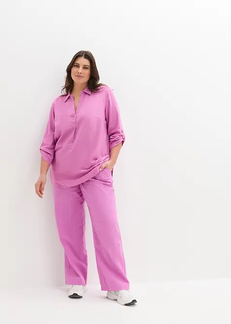 Chemisier manches 3/4 en lin mélangé, bonprix