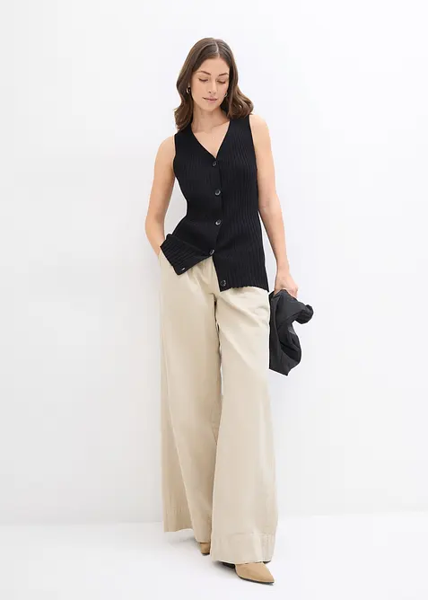 Gilet sans manches en maille c&ocirc;tel&eacute;e, bonprix