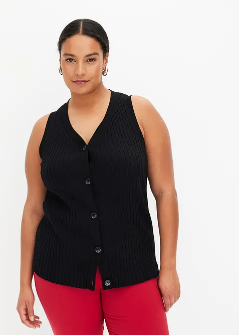 Gilet sans manches en maille c&ocirc;tel&eacute;e, bonprix