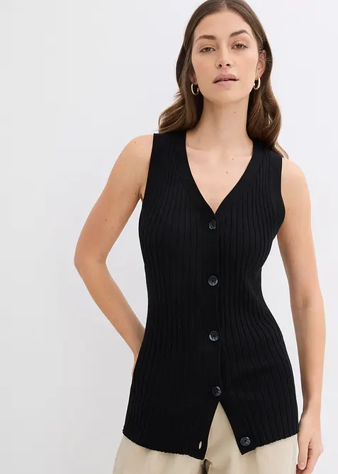 Gilet sans manches en maille c&ocirc;tel&eacute;e, bonprix