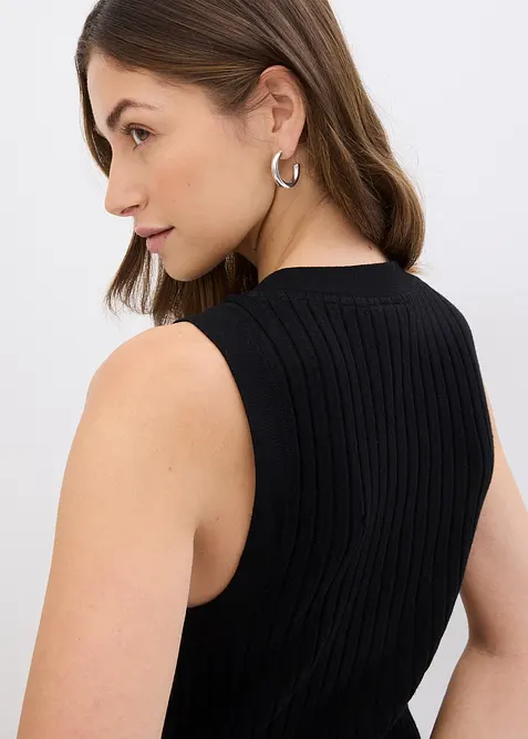 Gilet sans manches en maille c&ocirc;tel&eacute;e, bonprix