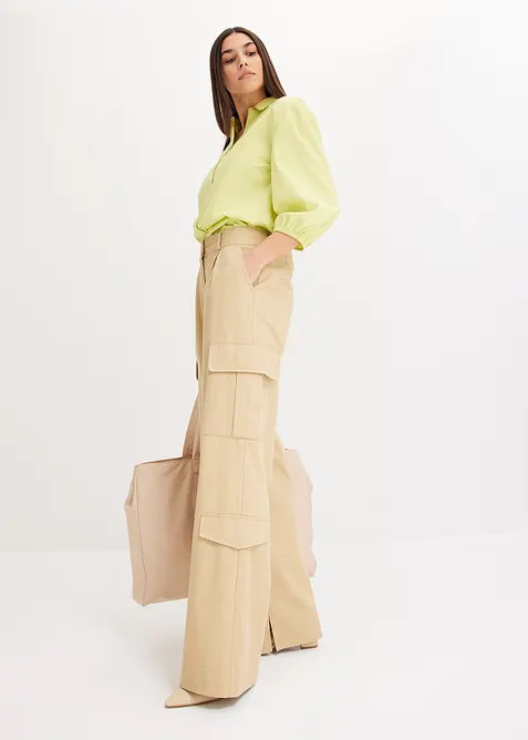 Chemisier court devant, long derri&egrave;re, manches ballon, bonprix