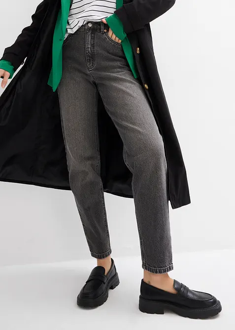 Jean mom cropped taille haute, peu extensible, bonprix