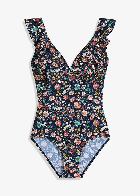 Maillot 1 pièce sculptant à volants, maintien léger, bonprix