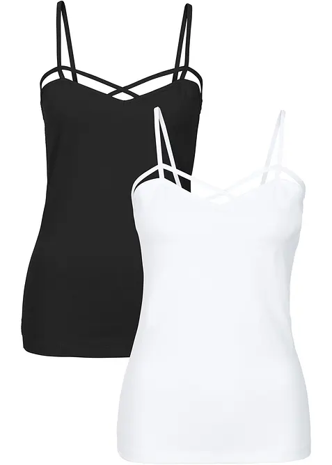 Lot de 2 tops à fines bretelles en coton extensible, bonprix