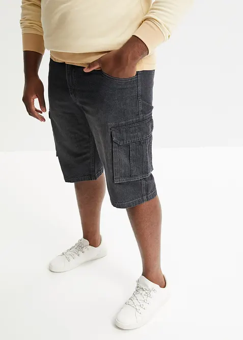 Bermuda cargo long en jean, loose, bonprix