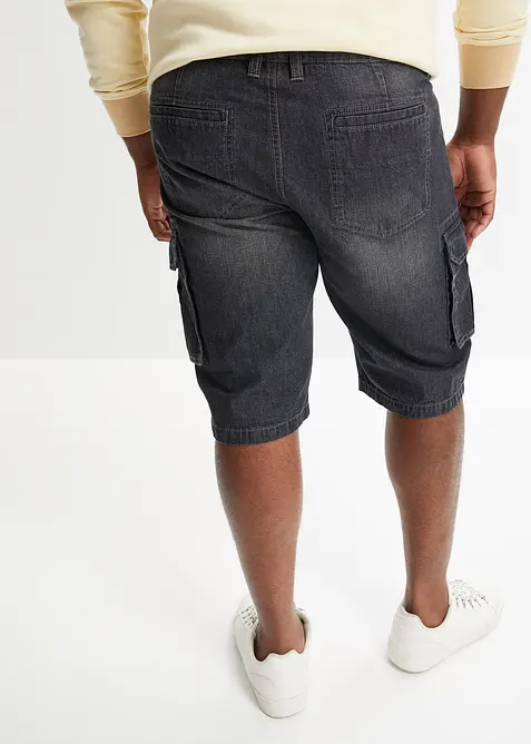 Bermuda cargo long en jean, loose, bonprix