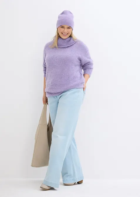 Pull col roulé en maille poilue, bonprix