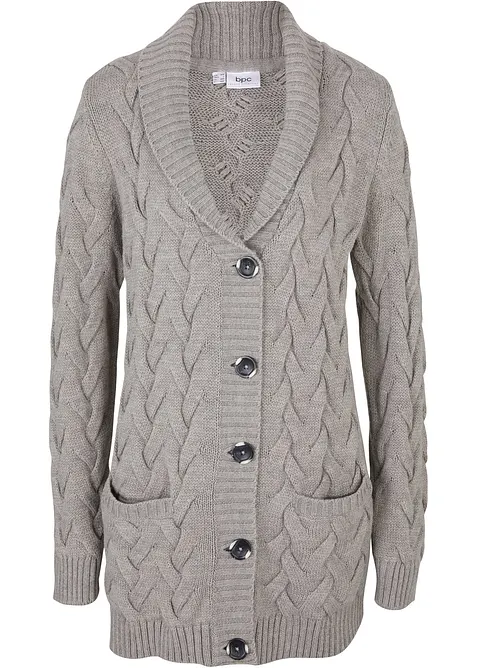 Gilet en maille à col châle et motif torsadé, bonprix