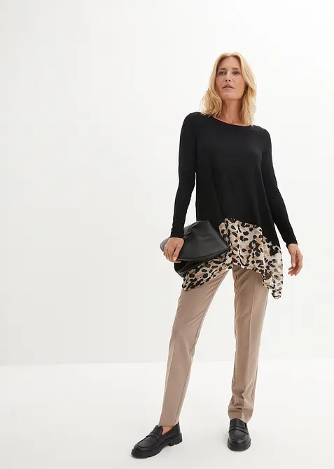 Blouse en jersey viscose avec empiècement en mousseline, bonprix