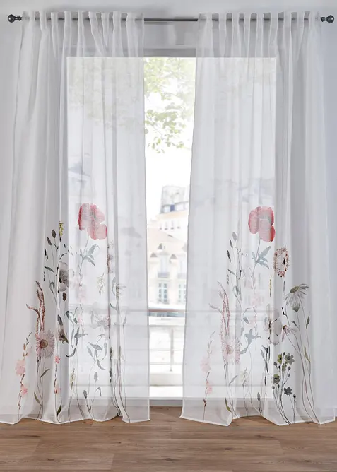 Voilage (1 pce.) &agrave; imprim&eacute; fleurs contenant du polyester recycl&eacute;, bonprix