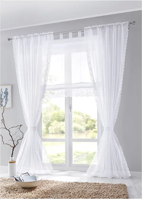 Voilage brodé avec embrasse (1 pce), bonprix