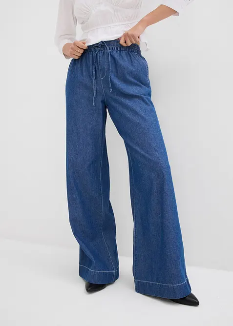 Jean Wide Leg, taille normale et &eacute;lastiqu&eacute;e, bonprix