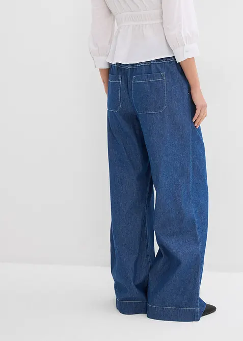 Jean Wide Leg, taille normale et &eacute;lastiqu&eacute;e, bonprix