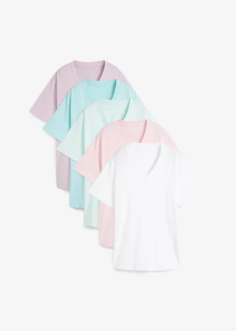 Lot de 5 T-shirts longs et amples à col V, bonprix