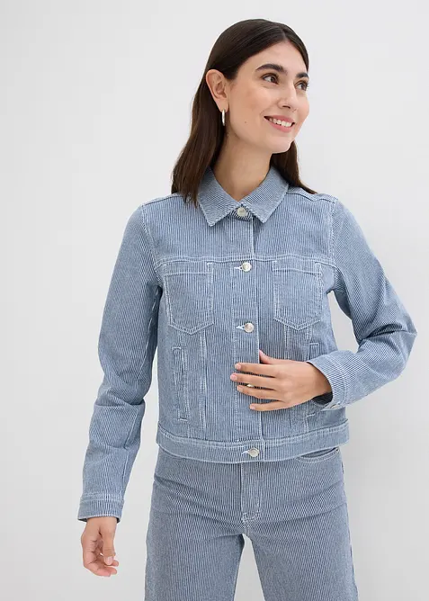 Veste en jean rayée, raccourcie, bonprix