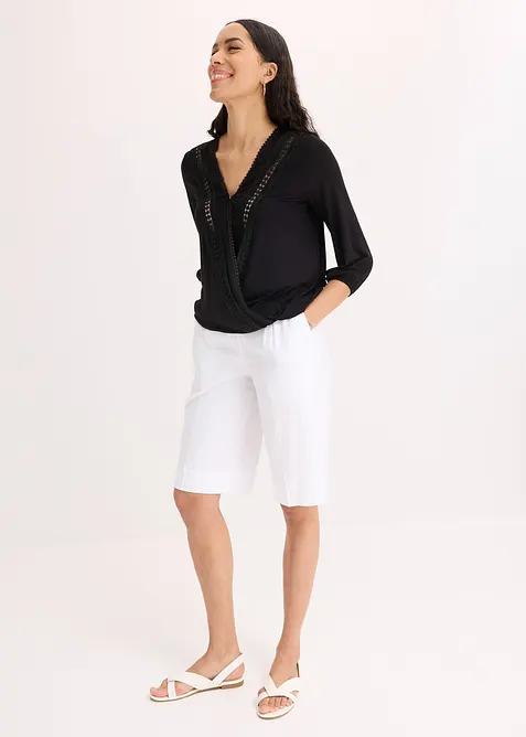 T-shirt manches 3/4 avec dentelle, style portefeuille, bonprix