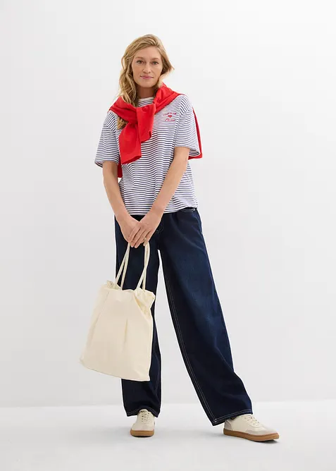 T-shirt rayé avec broderie, bonprix