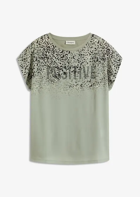 T-shirt à empiècement tissé et strass, bonprix