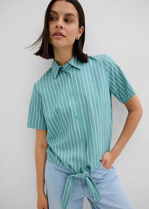 Chemisier manches courtes rayé à détail noué, bonprix
