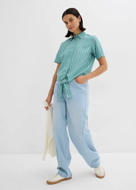 Chemisier manches courtes rayé à détail noué, bonprix