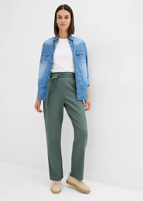 Pantalon taille élastiquée dans un léger mélange lin-viscose, bonprix