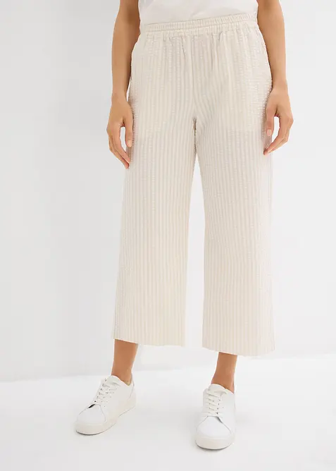 Pantalon palazzo en seersucker, longueur 7/8, bonprix
