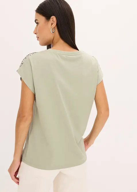 T-shirt à empiècement tissé et strass, bonprix