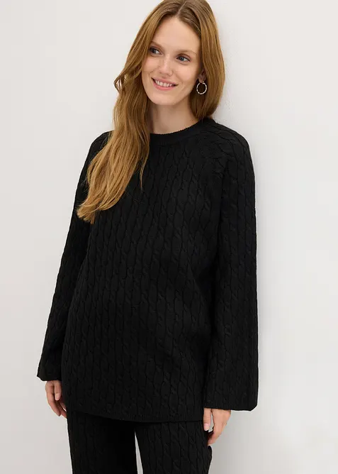 Pull oversize en maille torsadée, bonprix