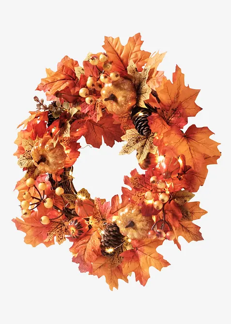 Déco suspendue LED couronne de porte avec décor automnal, bonprix