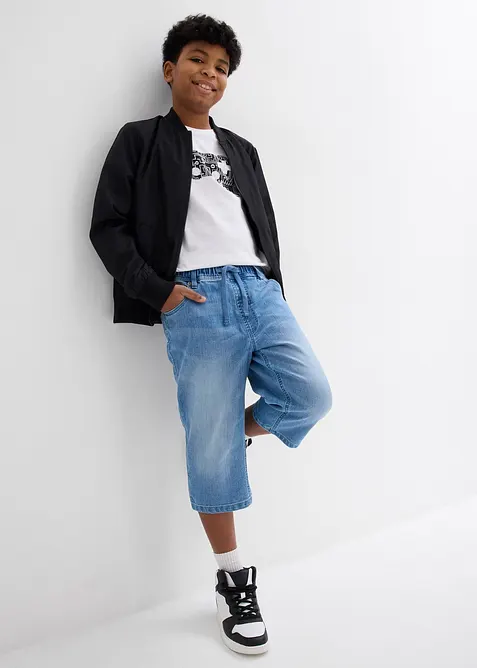 Bermuda long en jean, taille extensible, slim, bonprix