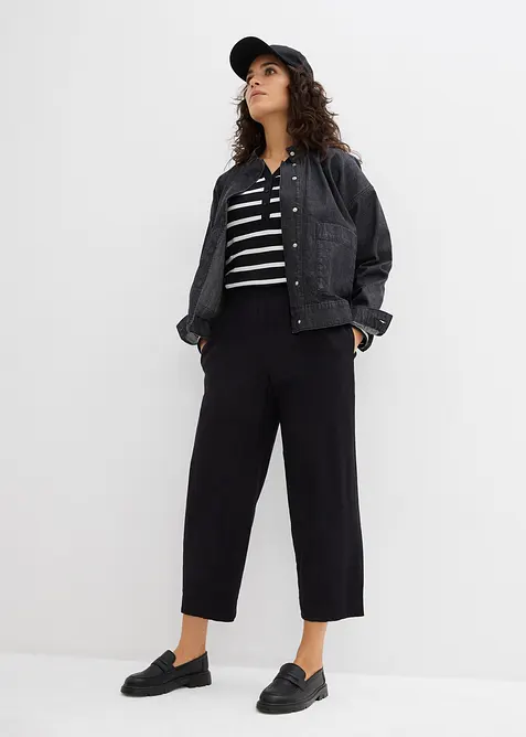 Pantalon 7/8 taille élastiquée en lin mélangé, bonprix