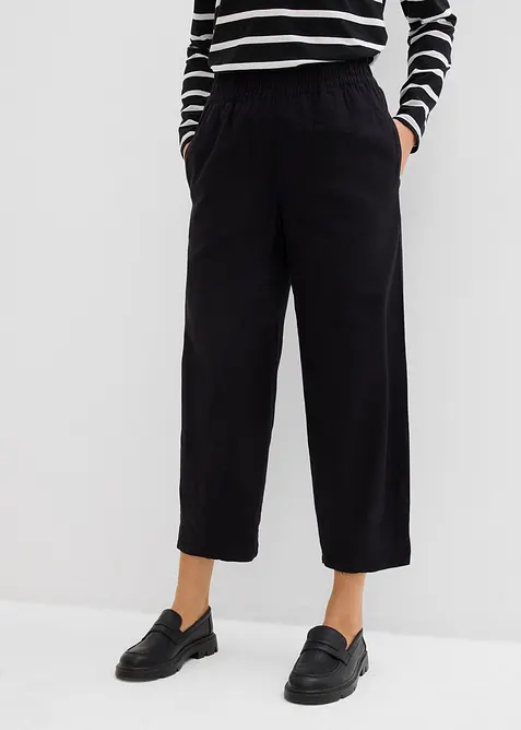 Pantalon 7/8 taille élastiquée en lin mélangé, bonprix