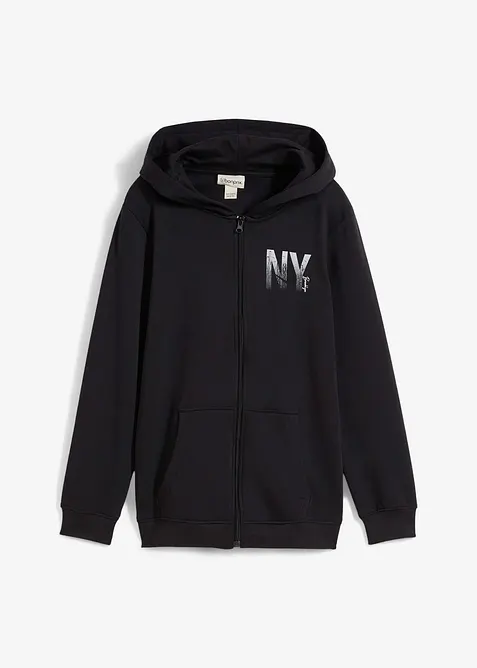 Sweat zipp&eacute; &agrave; capuche en coton m&eacute;lang&eacute;, bonprix