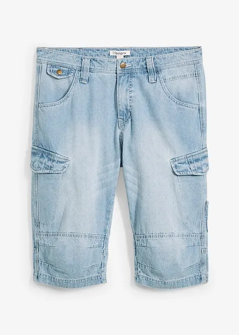 Bermuda long poches cargo en denim l&eacute;ger, coupe loose, bonprix