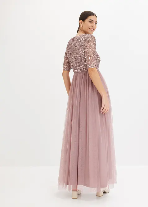 Robe de soirée en tulle avec haut brodé de sequins, bonprix